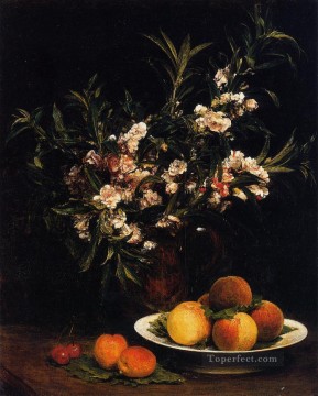  Latour Canvas - Still Life Balsimines Peaches and Apricots flower painter Henri Fantin Latour